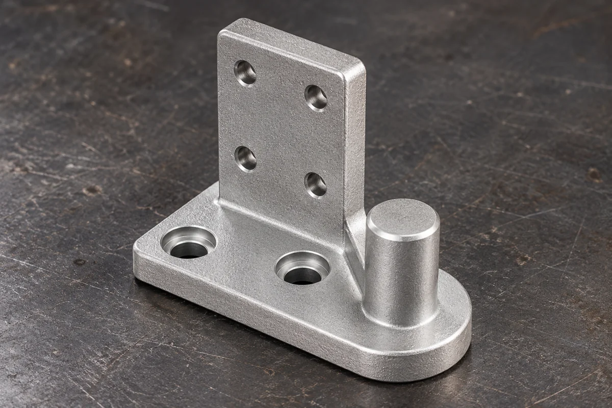 Mounting bracket with a thick foot, upright plate and cylindrical pin
