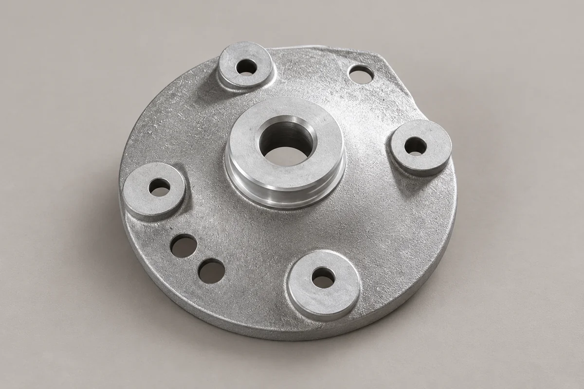 A circular mounting body combines a central bore with distributed pads.