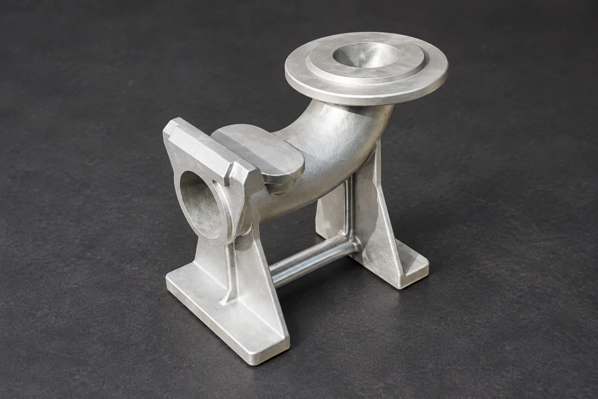Curved hollow body with side and top flanges and supporting legs