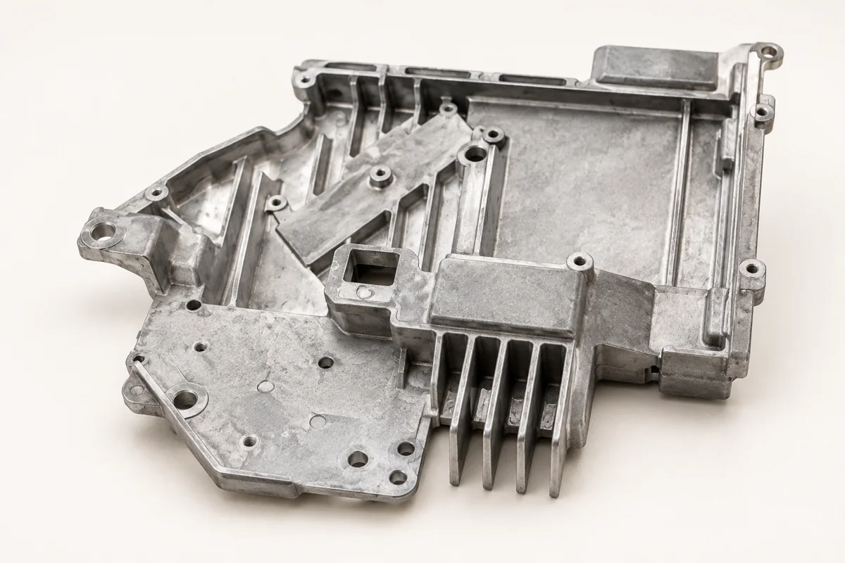 A ribbed housing has separate internal access and finishing needs.