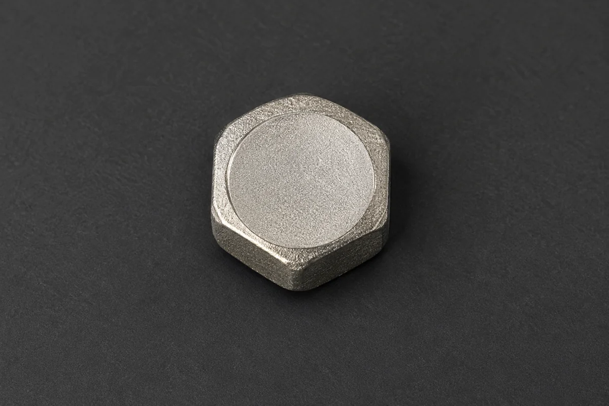Separate low-profile hexagonal metal cap with a closed circular face