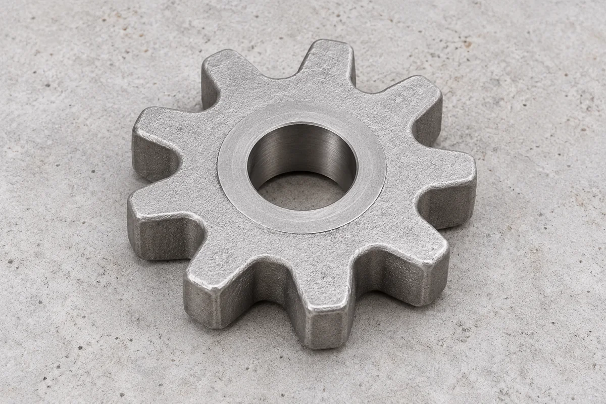 A lobed-profile blank illustrates formed geometry without implying final gear accuracy.