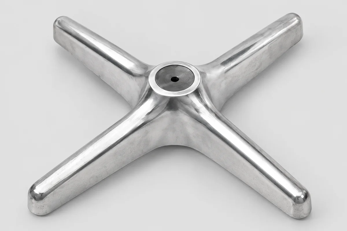 Four-arm support with a central hub and bore