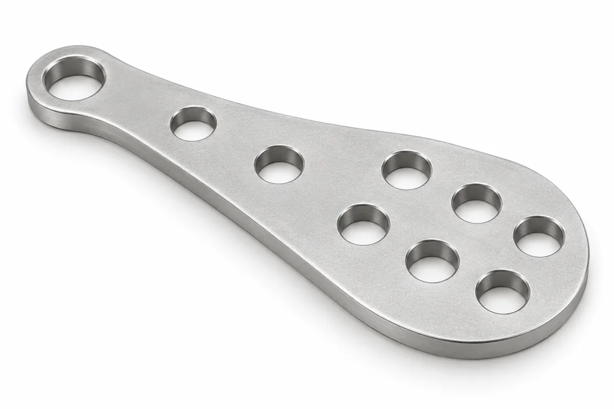 An eye-ended plate connects hole position with the working pivot.