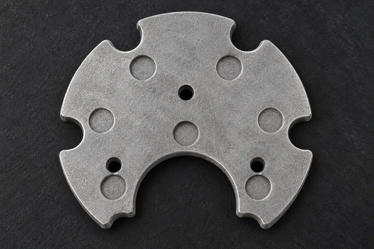 Scalloped plate with open U-shaped center and smaller holes