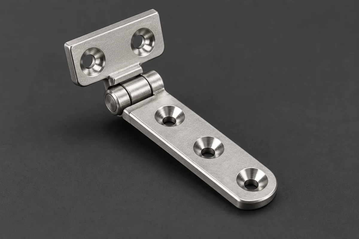 A leaf hinge places its pivot next to the mounting-hole pattern.