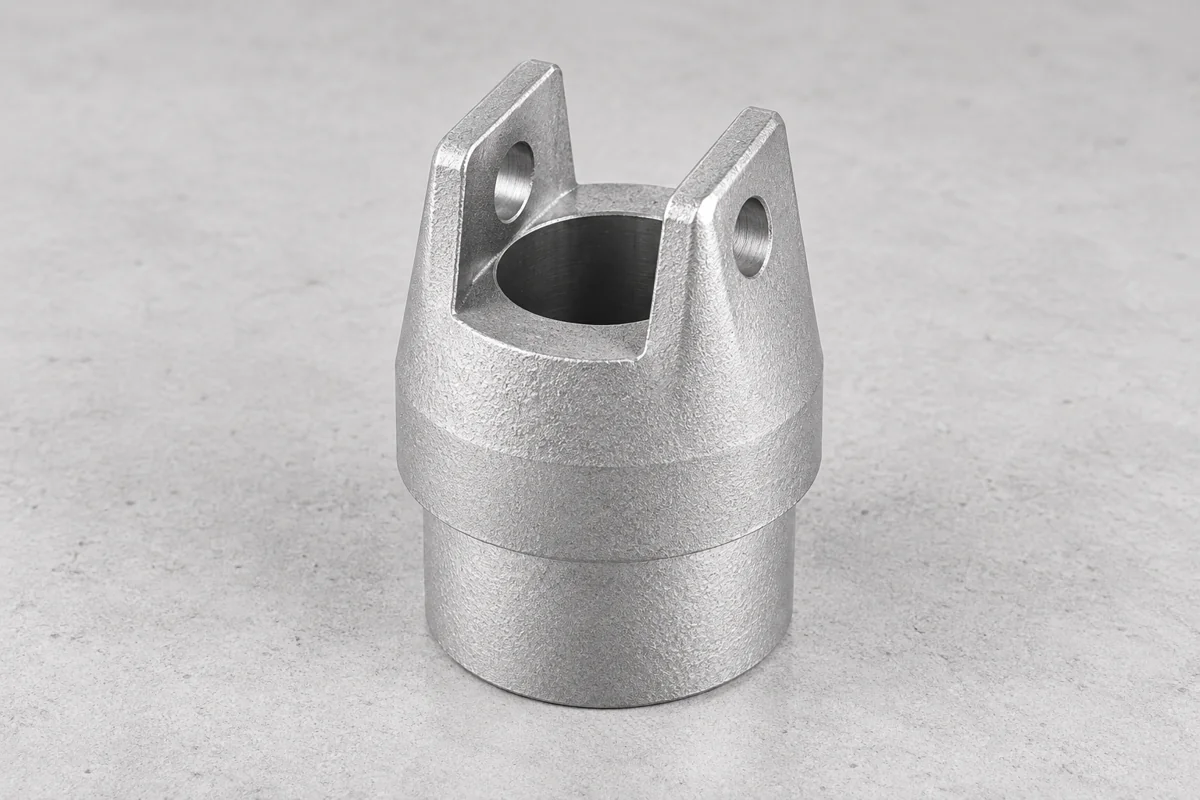 Cylindrical fork end with an open saddle and two raised ears
