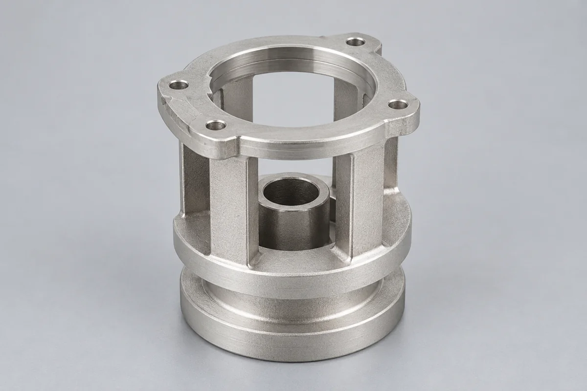 Open cylindrical cage form with two flanges connected by vertical posts