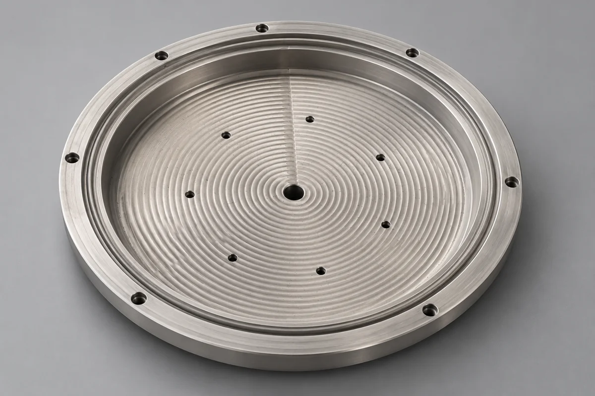 A recessed round plate separates recurring face work from development cost.