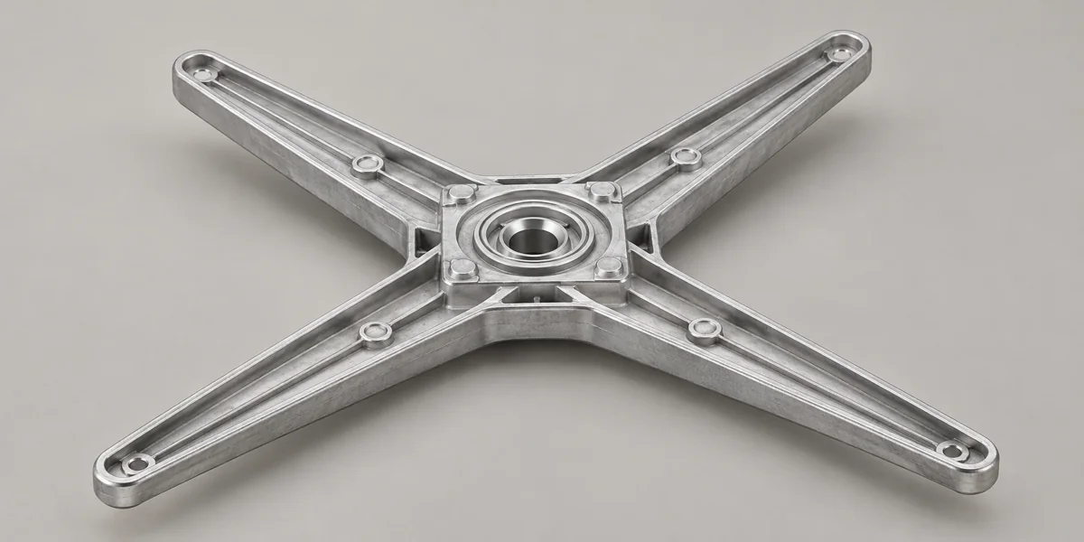 Four-arm ribbed hub support with a central bore