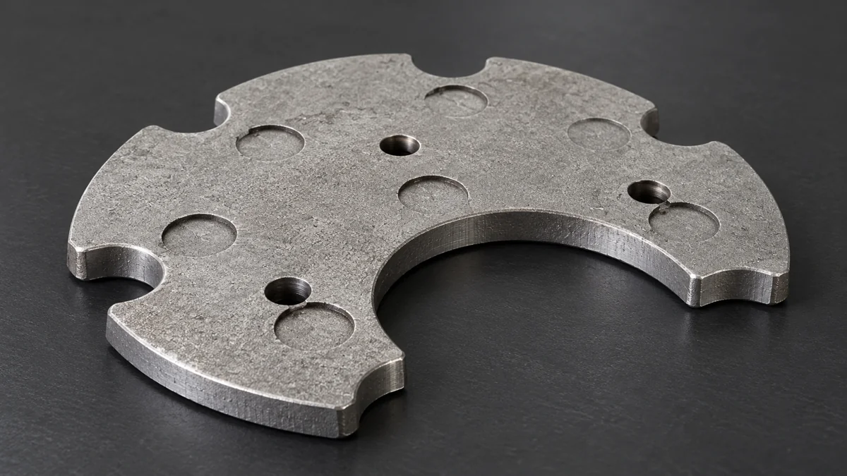 Broad scalloped plate with a large U-shaped opening and smaller holes