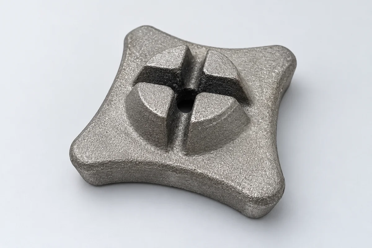 A ribbed base separates broad exterior regions from local contacts.