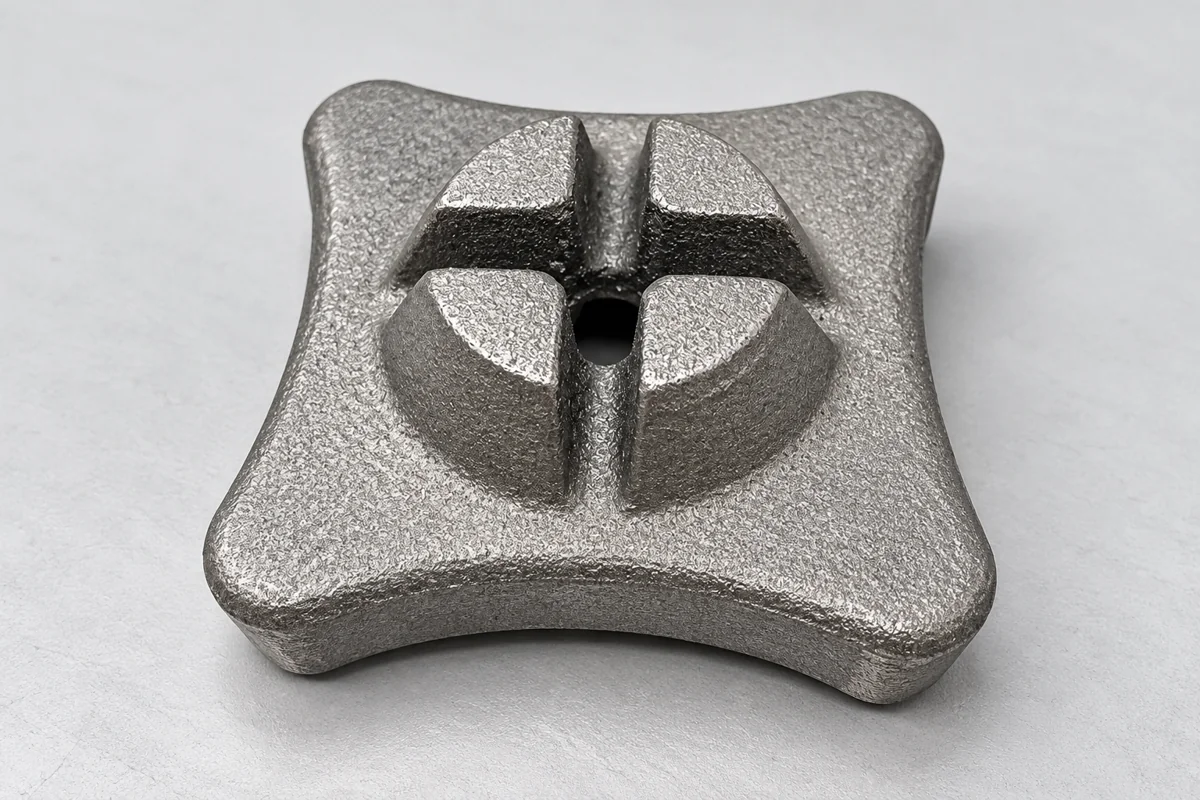 Square casting base with concave edges and raised ribs around a central opening