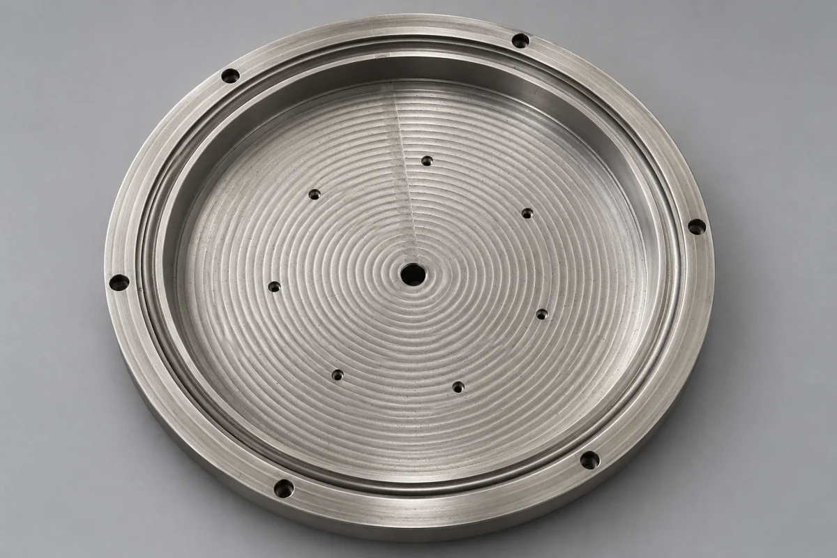 Recessed circular machined plate with central and fixing holes