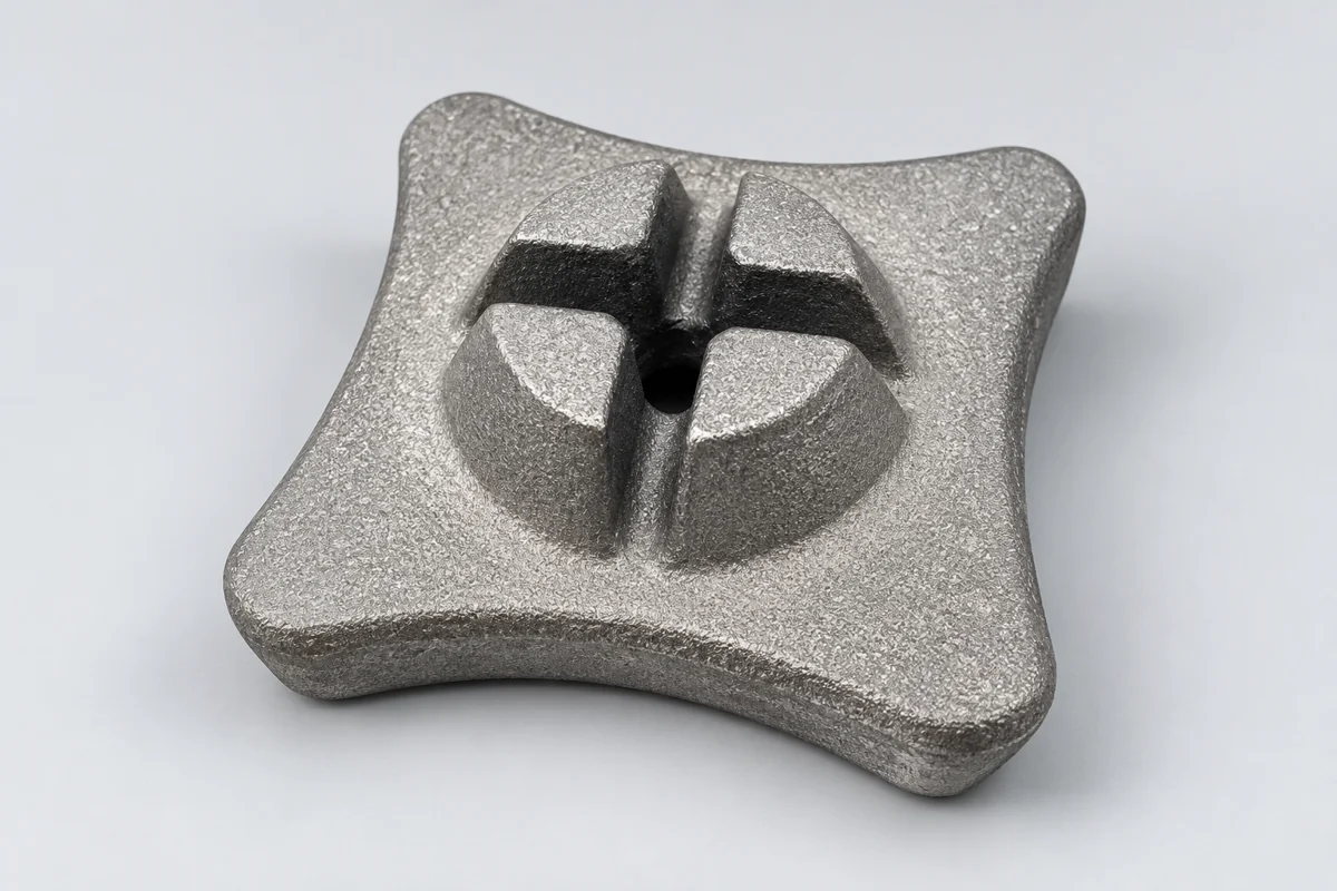 Square base with concave sides and raised sections around central ribs
