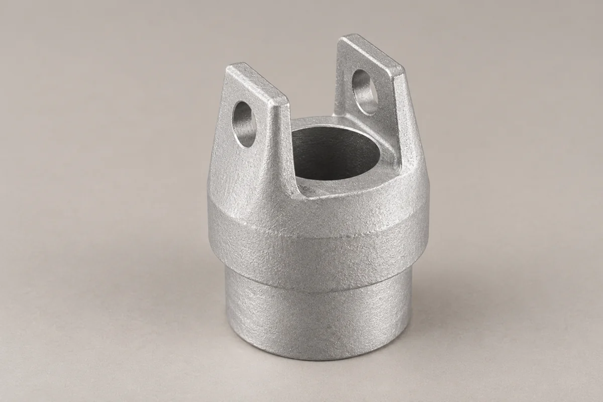 Cylindrical fork end with two parallel arms and pin holes