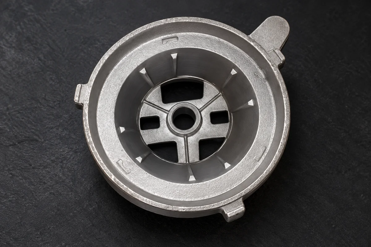 Recessed circular housing with external lugs and central spoked opening