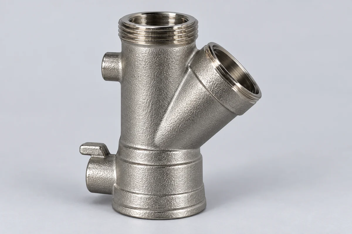 Y-shaped hollow fitting with threaded branch ends