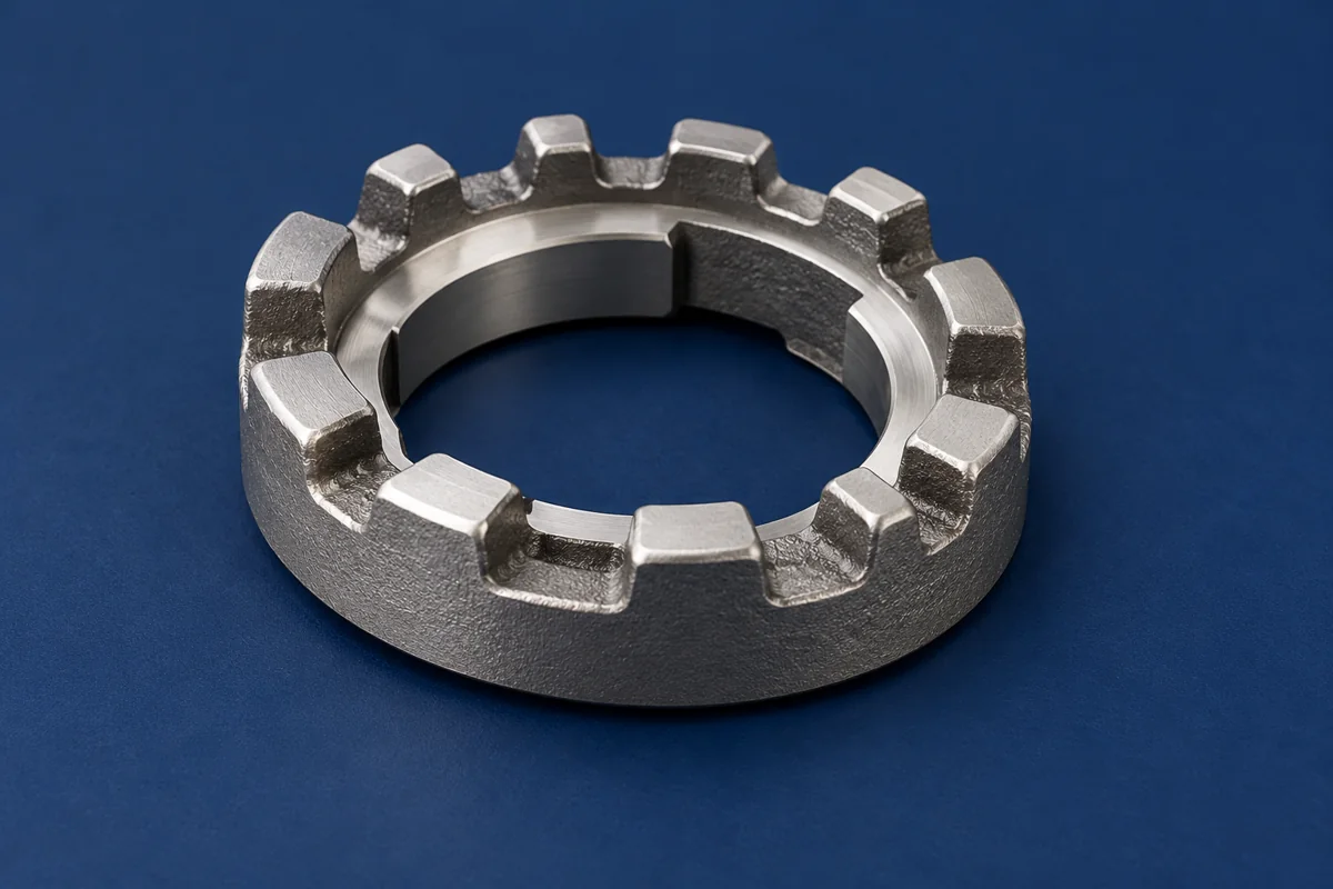 A castellated ring introduces a distinct interrupted contour.