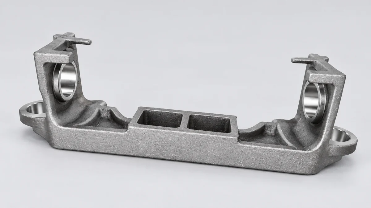 Long open support with two upright bored ends and mounting ears