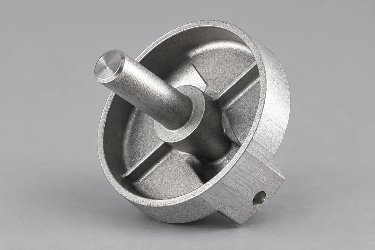 Shallow ribbed circular wheel with a projecting central shaft
