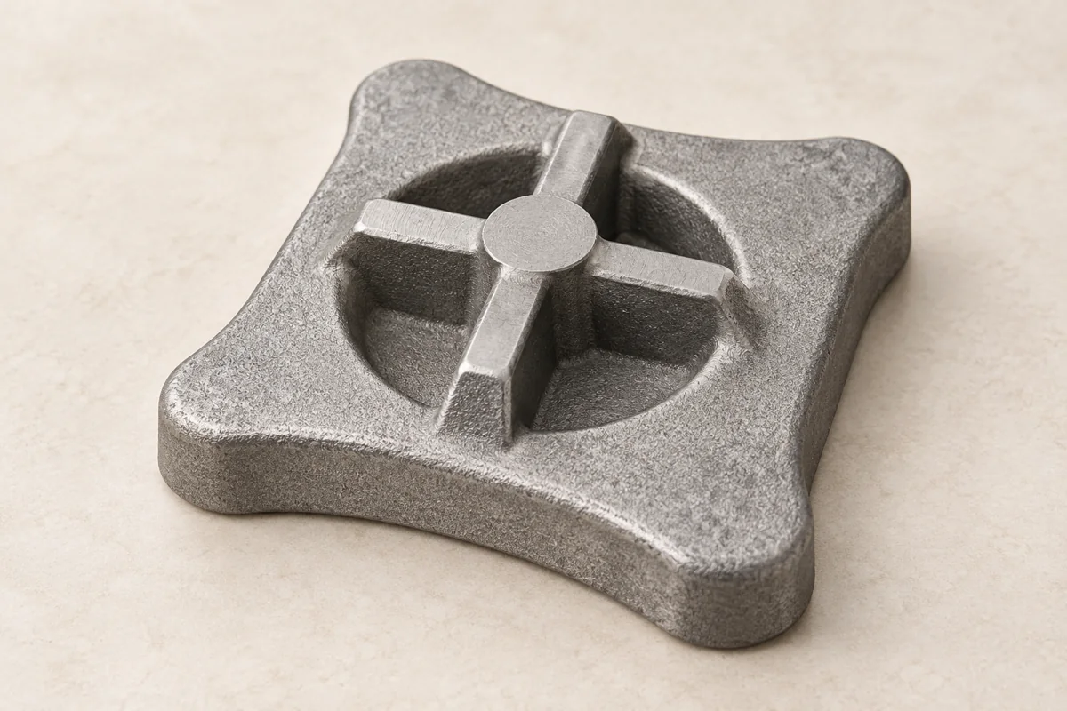 A ribbed support contrasts structural form with finished contacts.
