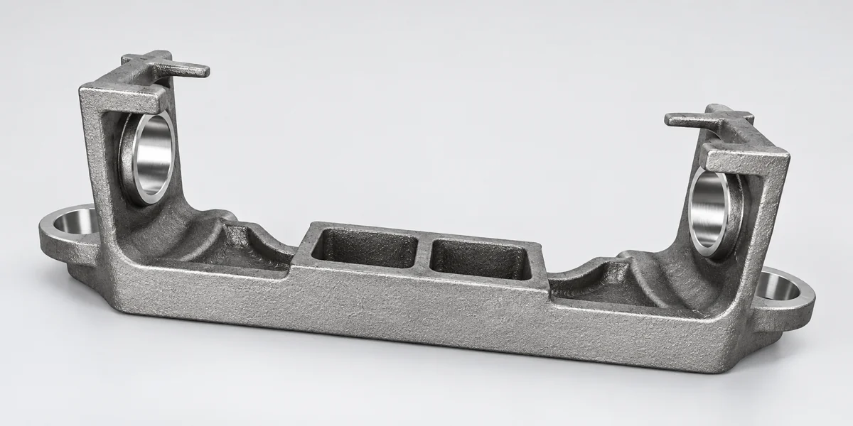 Long support with paired bored uprights and central pockets