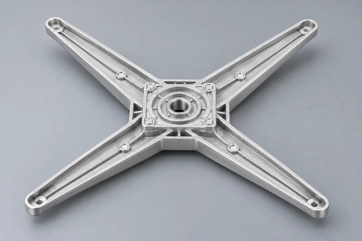 Four-arm hub with a central bore and long slender arms