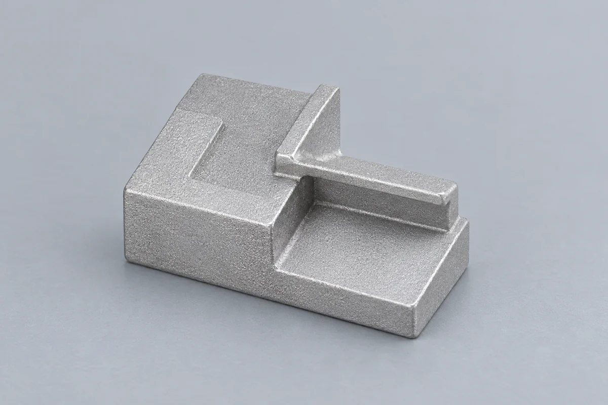 Compact metal block with a stepped upper profile