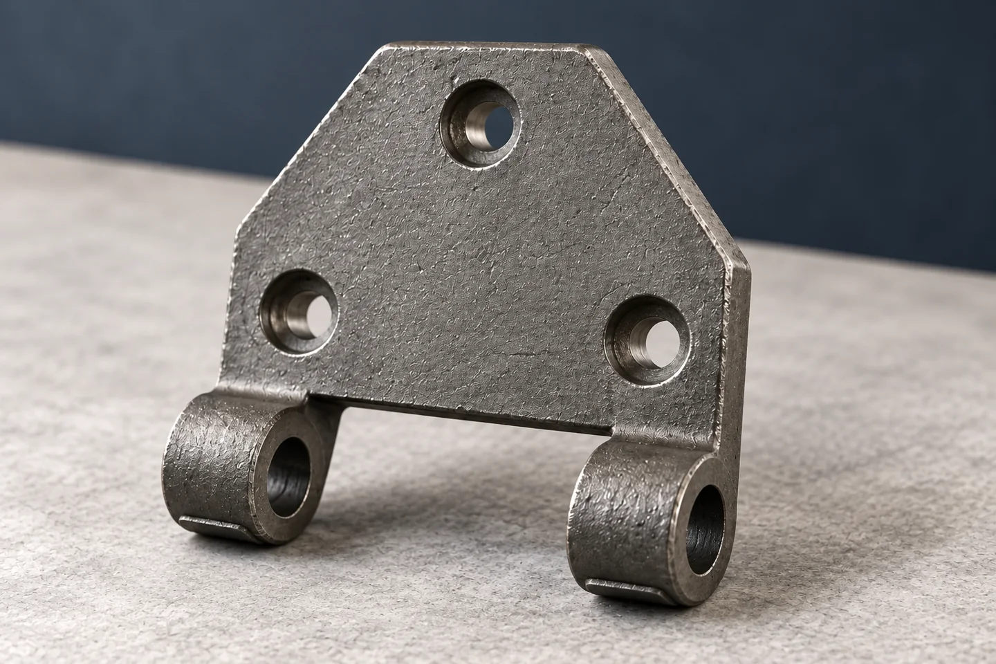 AI illustration of the triangular bracket mounting face and hinge lugs, based on the catalogue reference.